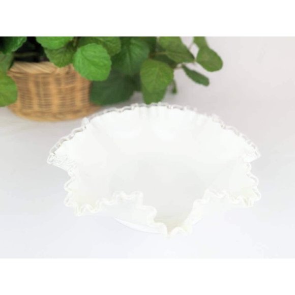 Vtg White Milk Glass Serving Bowl 11" Fenton Silver Crest Footed Double Crimped - Picture 2 of 9